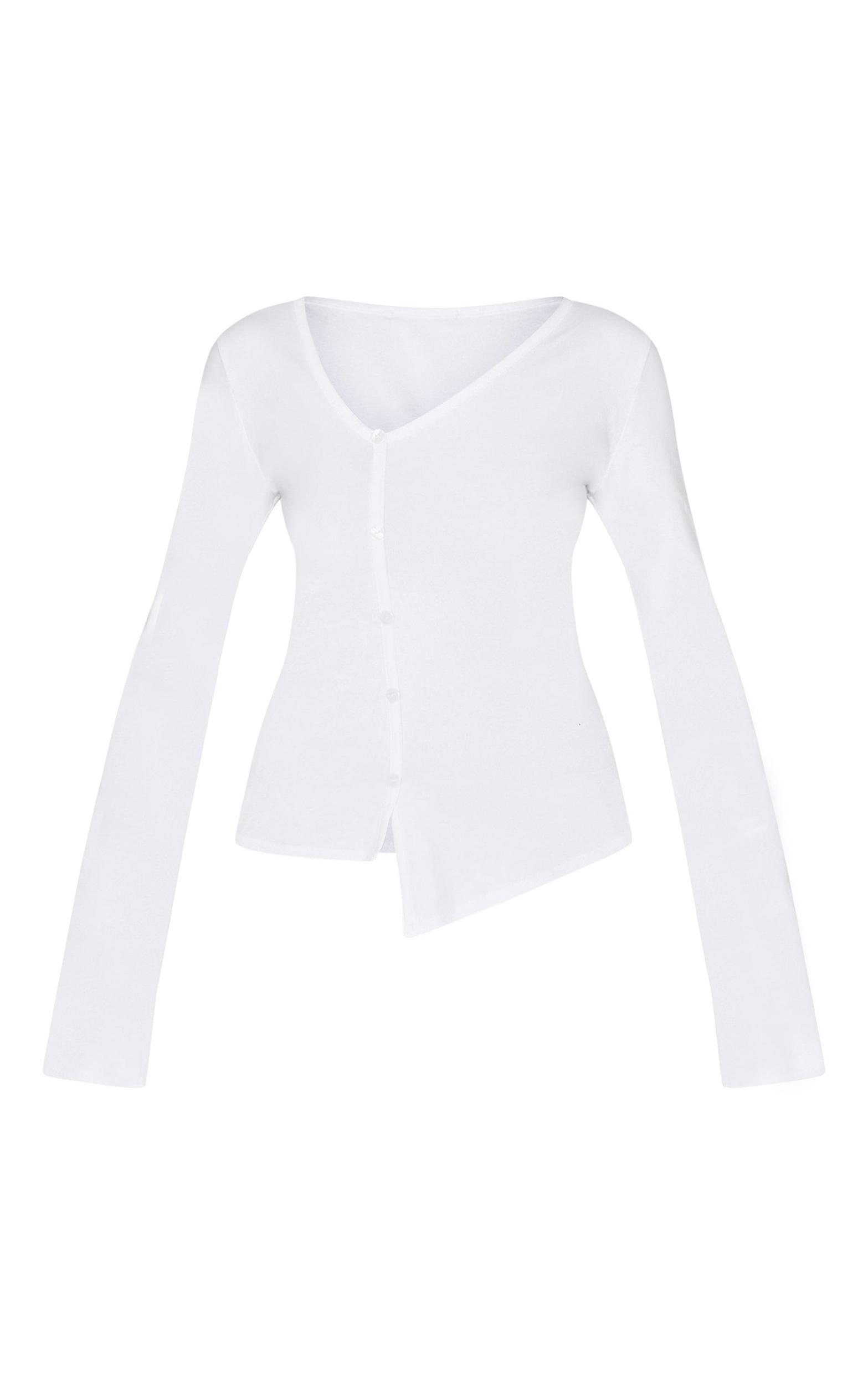 Cream Asymmetric Button Down Detail Long Sleeve Top Product Image