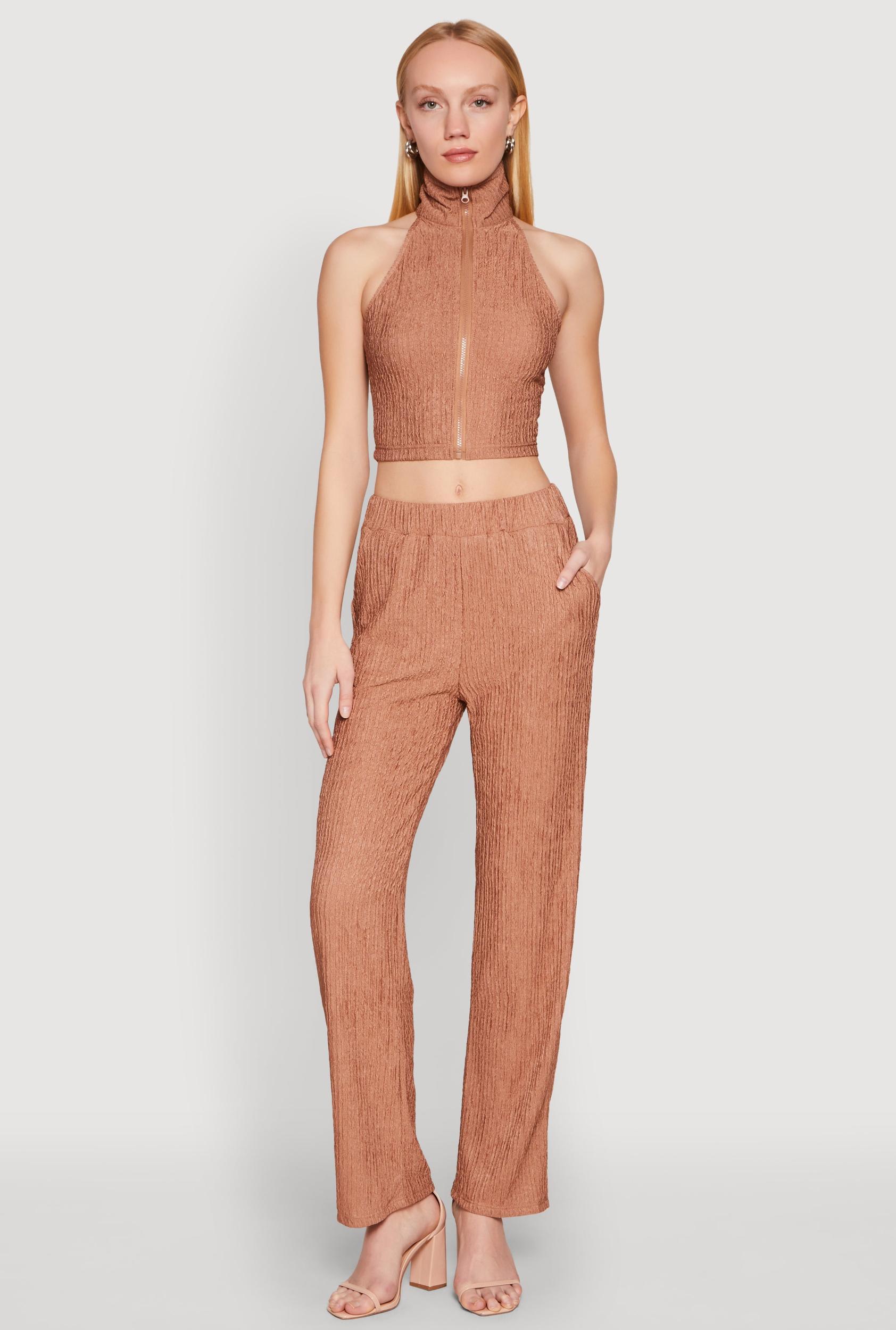 Womens Textured Knit High Waist Pants Product Image
