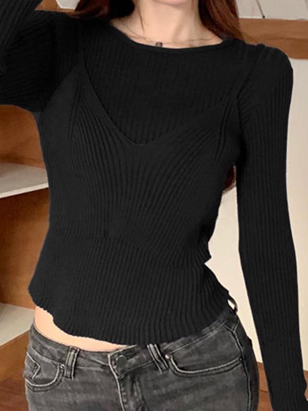 Solid Cami Fake Two Piece Long Sleeve Knit Product Image