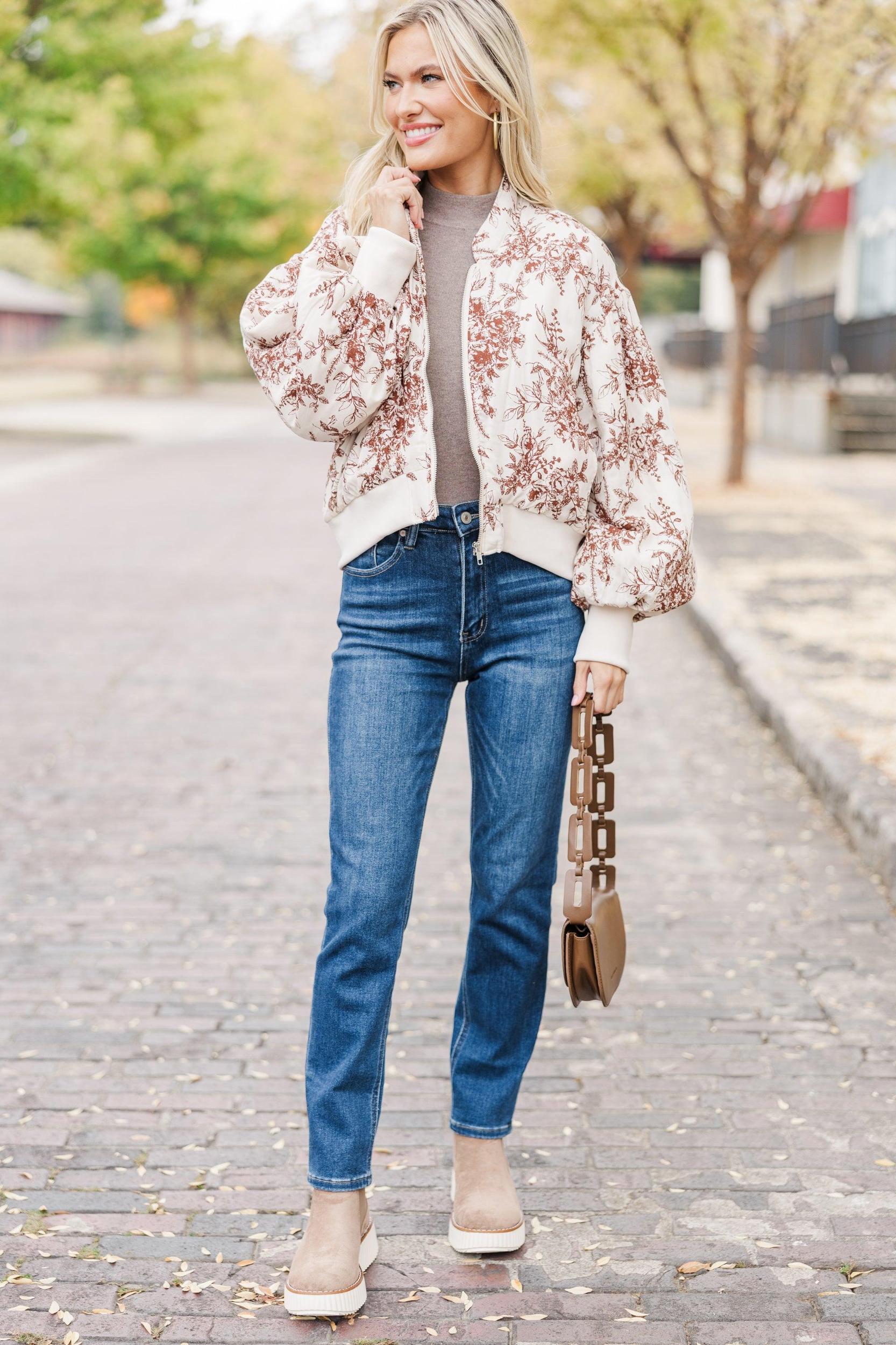 Be Yourself Brown Toile Bomber Jacket Female Product Image