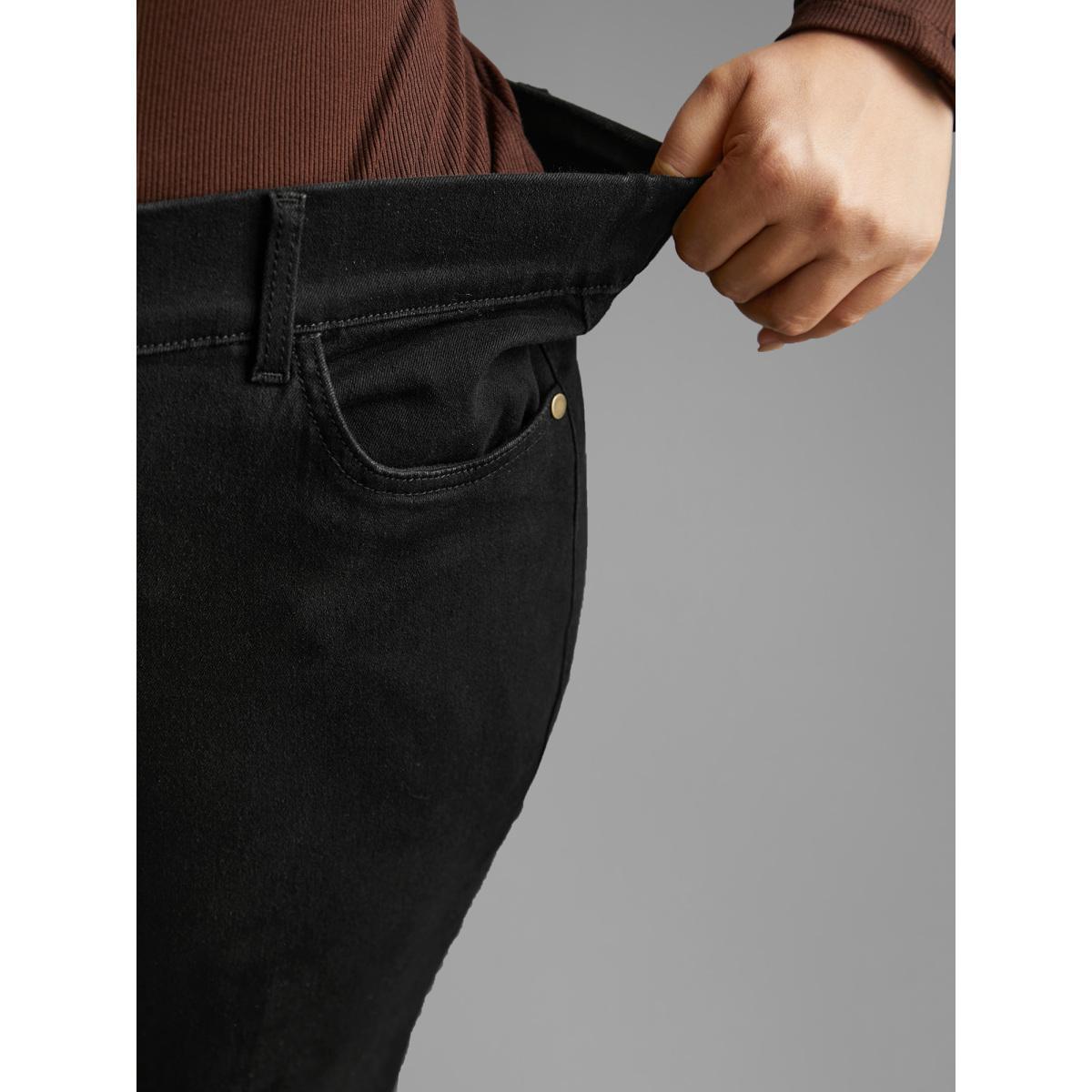 Plus Size Black Wash Buckle Detail Bootcut Jeans Women Denimblack Elegant Button Medium stretch Slanted pocket Jeans BloomChic 14/1X Product Image