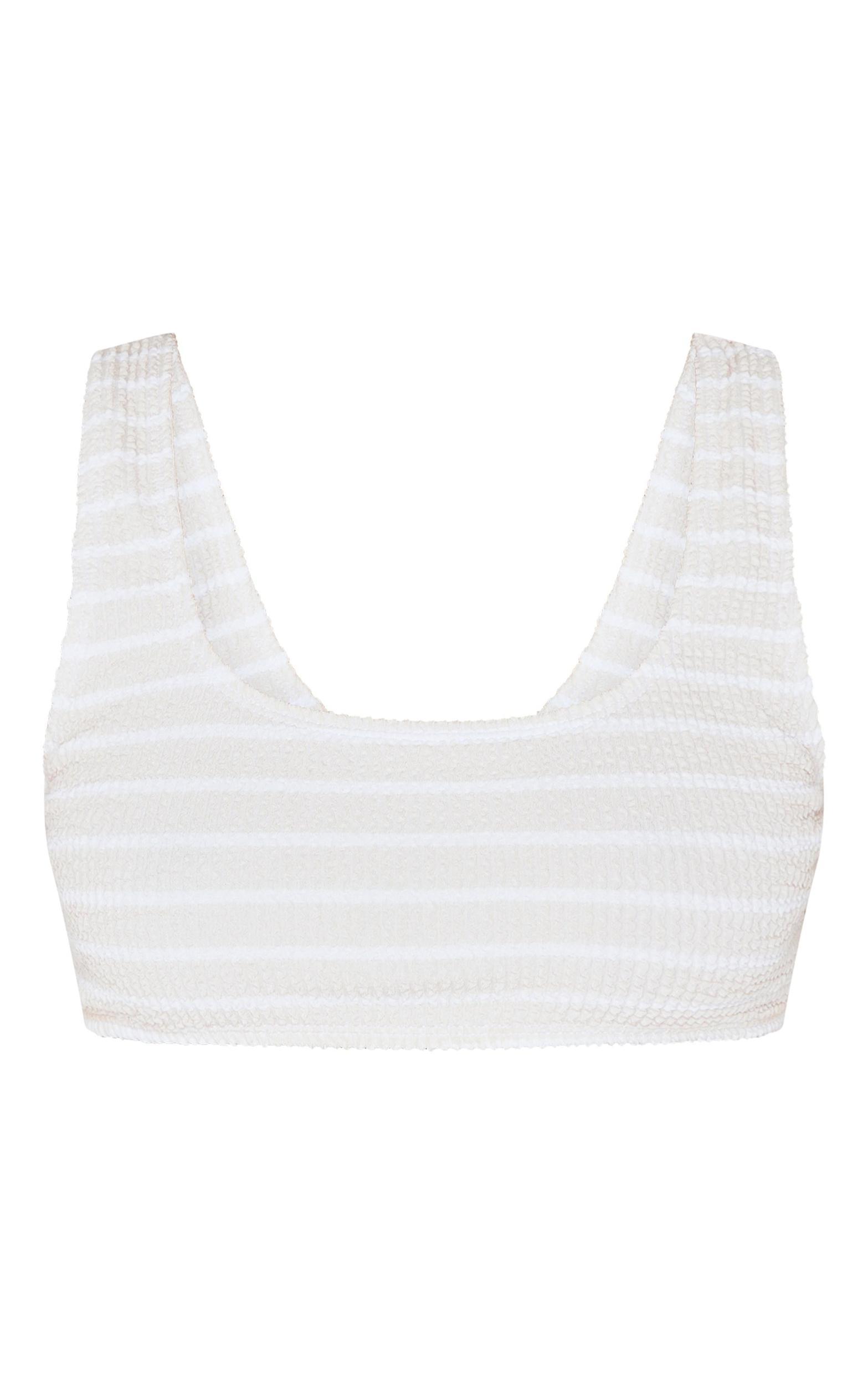 Cream Striped Crinkle Square Neck Bikini Top Product Image