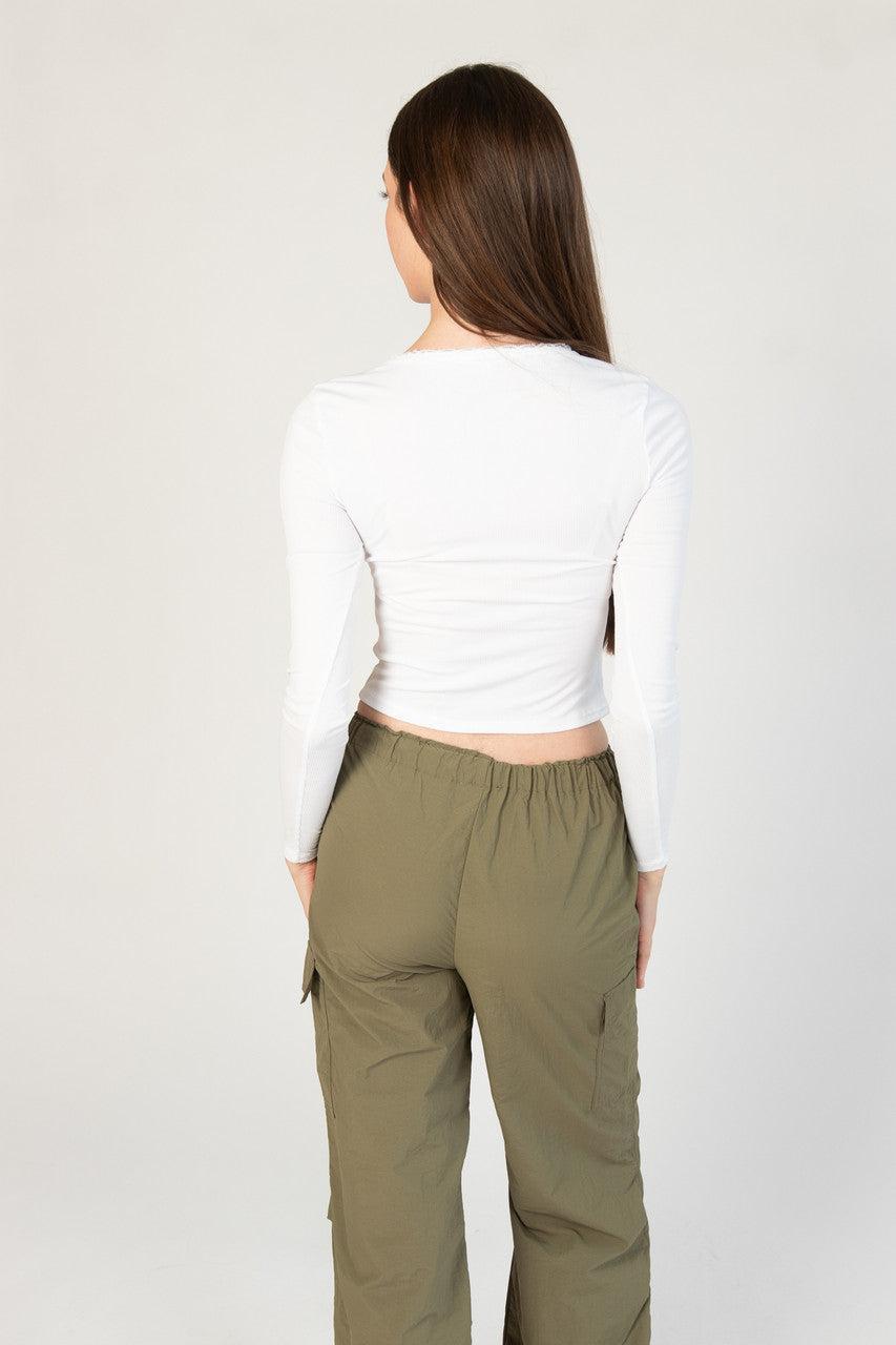 Lace Trim V-Neck Longsleeve Product Image