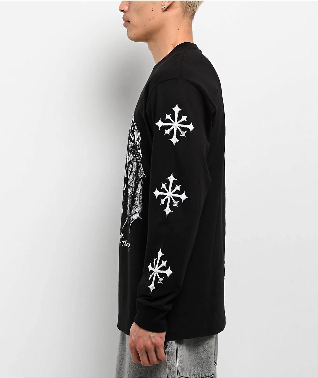 Disorder Skull N Wings Black Long Sleeve T-Shirt Product Image