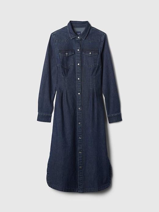 Western Pleated Denim Midi Dress Product Image