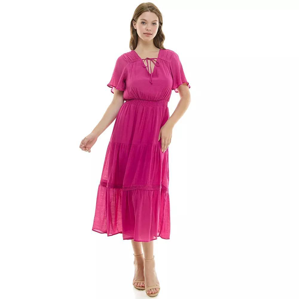 Womens Luxology Tie-Front Tiered Midi Gauze Dress Burnt Pink Product Image