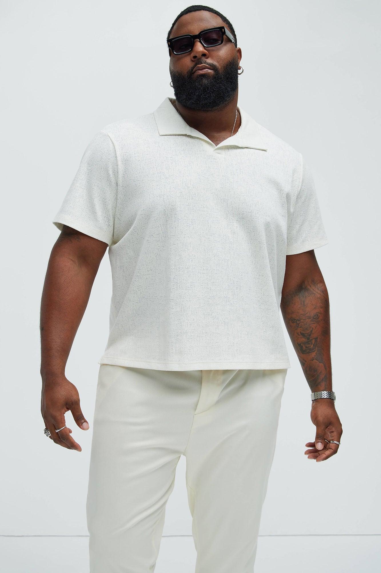 Duval Textured Knit Johnny Collar Shirt - Off White Product Image