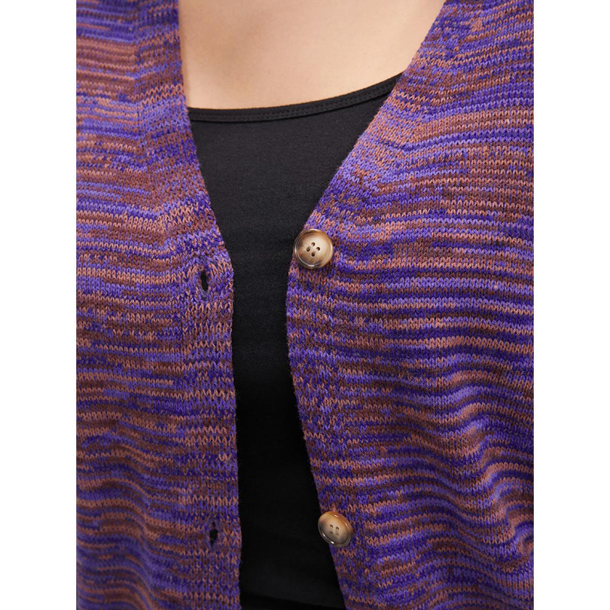 Plus Size Space Dye Pointelle Knit Button Front Heather Cardigan Eggplant Women Casual Loose Long Sleeve Dailywear Cardigans BloomChic 22-24/3X Product Image