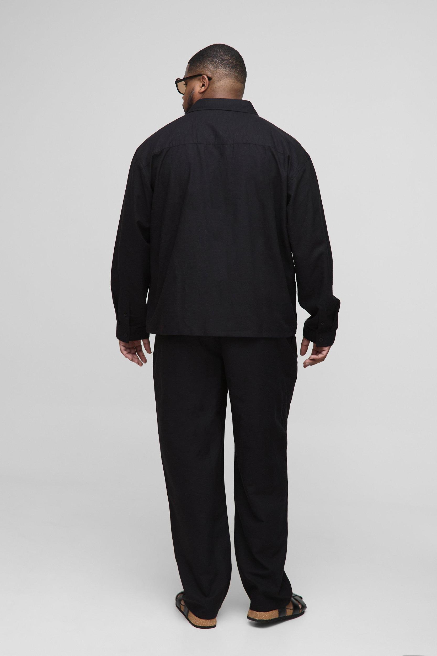Plus Long Sleeve Linen Look Cargo Pocket Oversized Shirt Jacket | boohooMAN USA Product Image