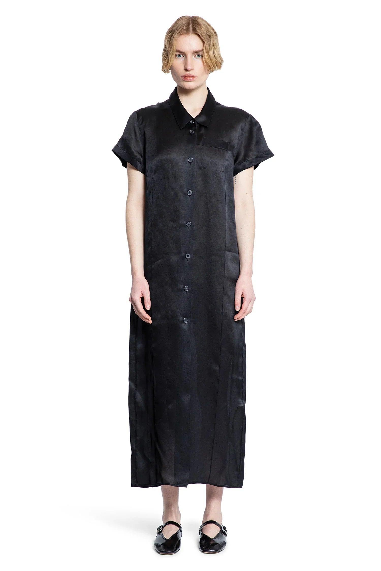 KHAITE Effy Silk And Cotton-blend Organza Midi Shirt Dress In Black Product Image