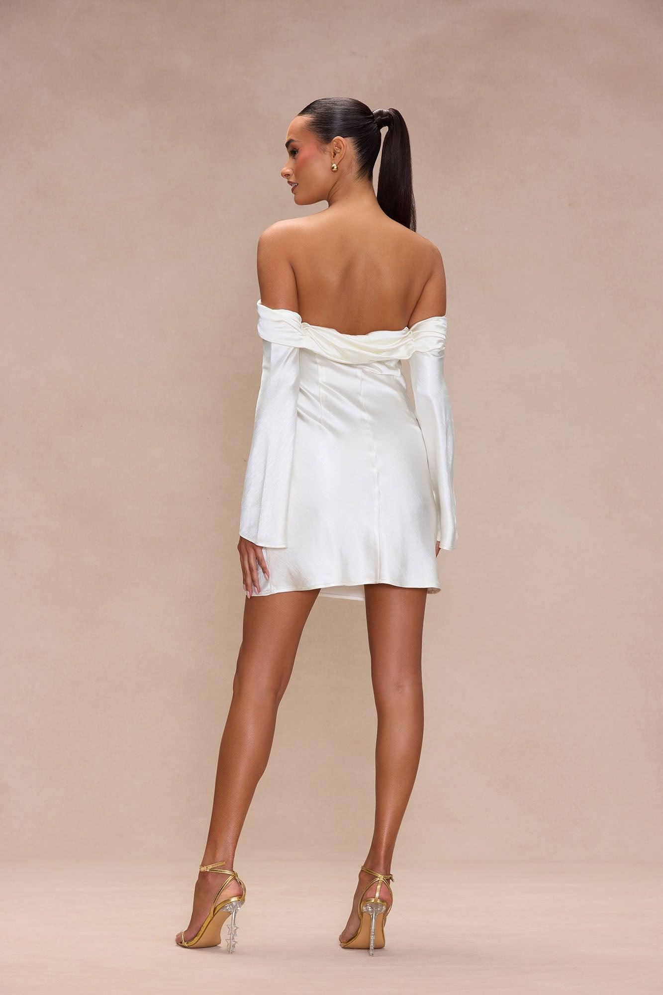 Amandine Satin Mini Dress - Ivory Product Image