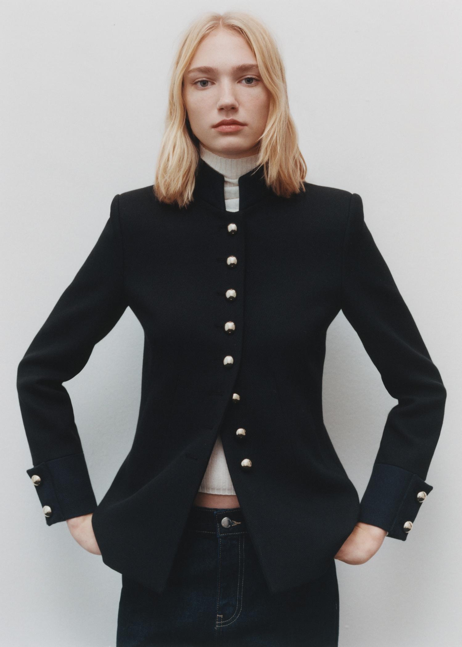 Jacket with jewel-button strip collar - Women | MANGO USA Product Image