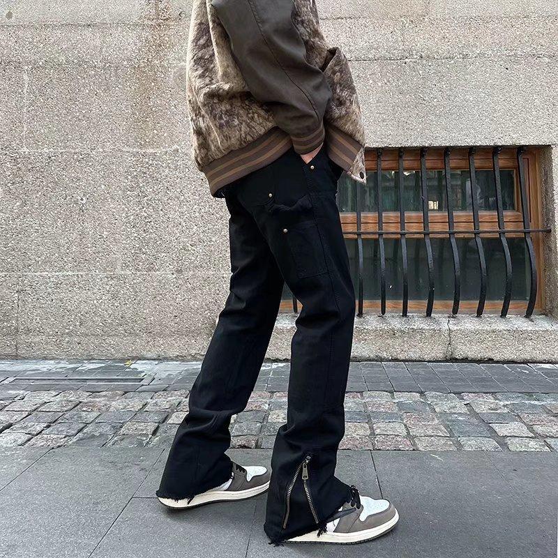 Casual Stud Zipper Straight Leg Pants Product Image