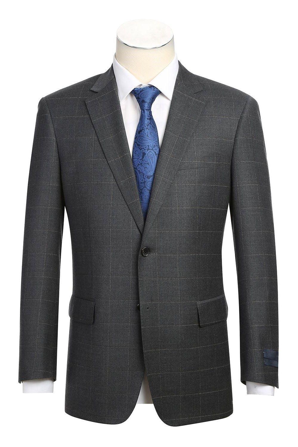 Gray Regular Fit Wool Blend Windowpane 2 Piece Suit Product Image