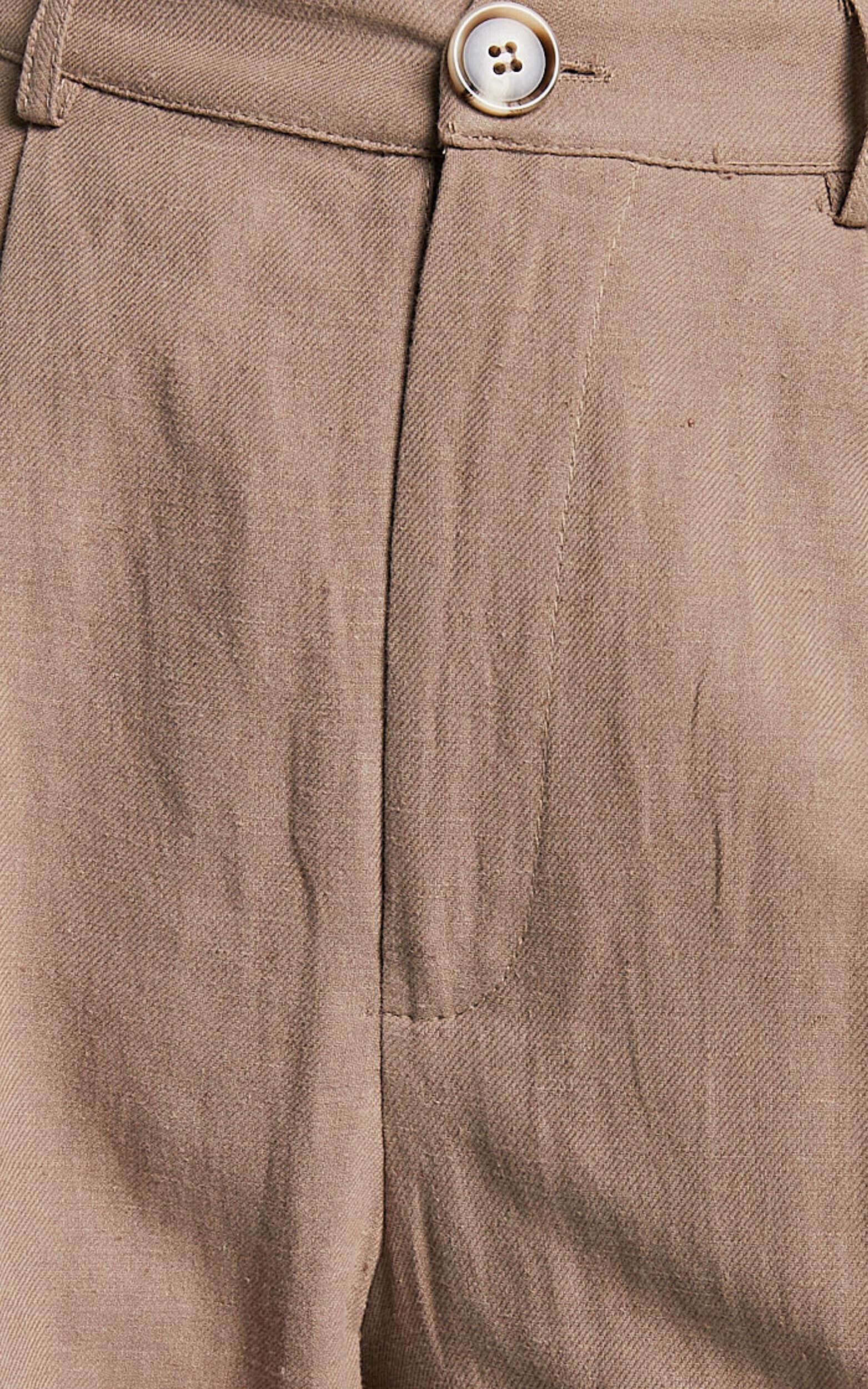 Larissa Trousers - Linen Mid Waisted Relaxed Straight Leg Trousers in Mushroom Product Image