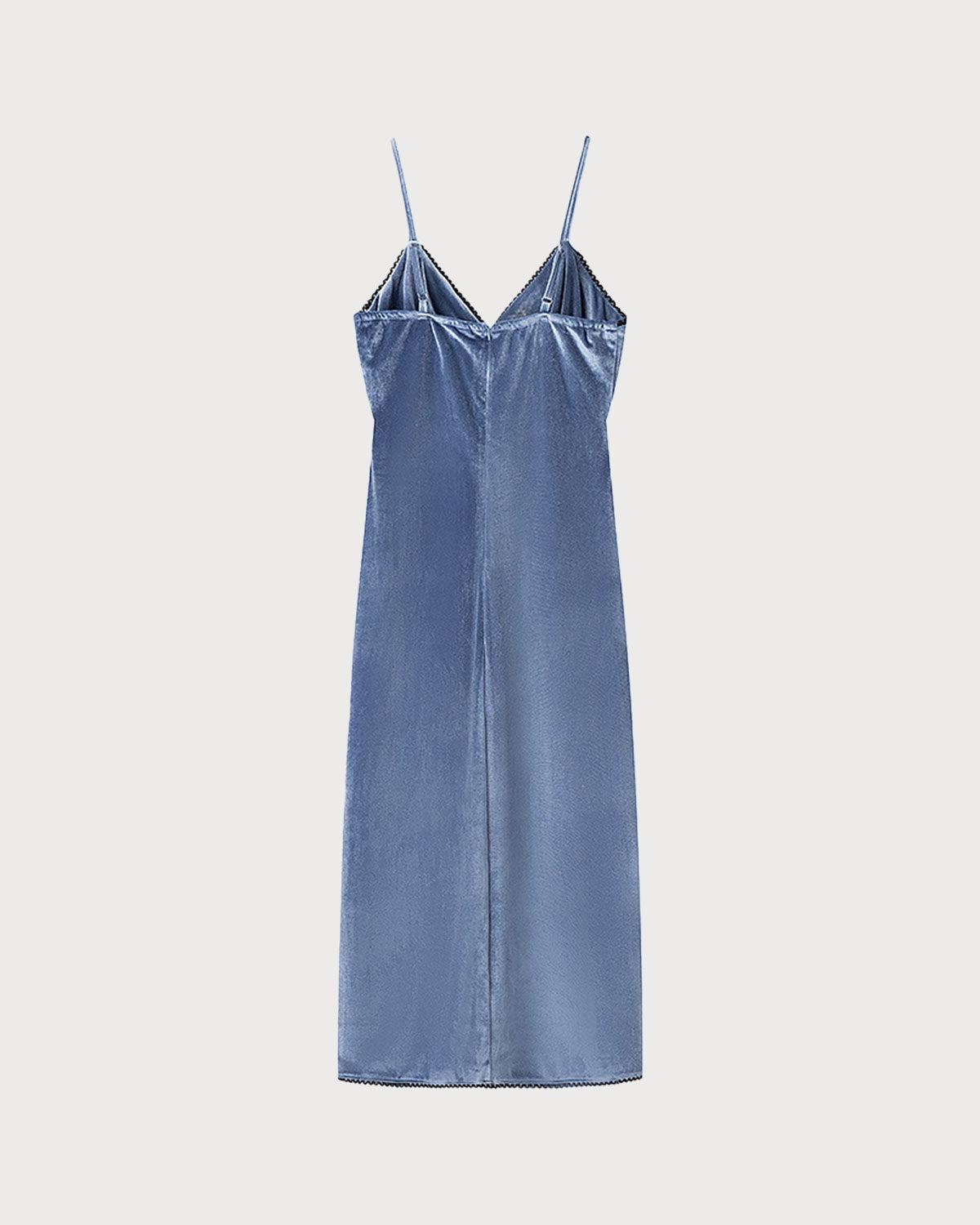 Blue Velvet Slip Midi Dress Product Image