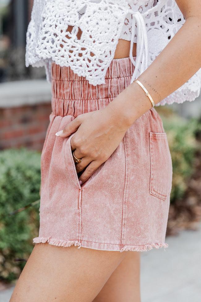 Let's Run Away Rust Acid Wash Smocked Shorts SALE Product Image