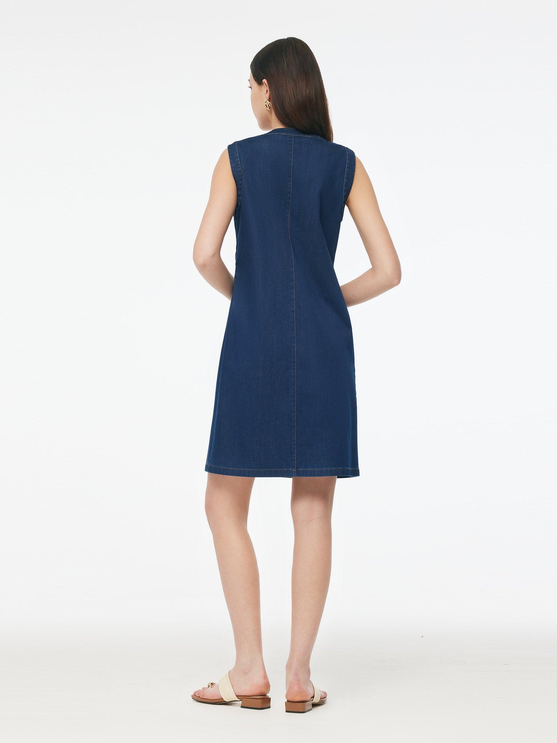 Denim Stretch Front Button Women Mini Dress Product Image