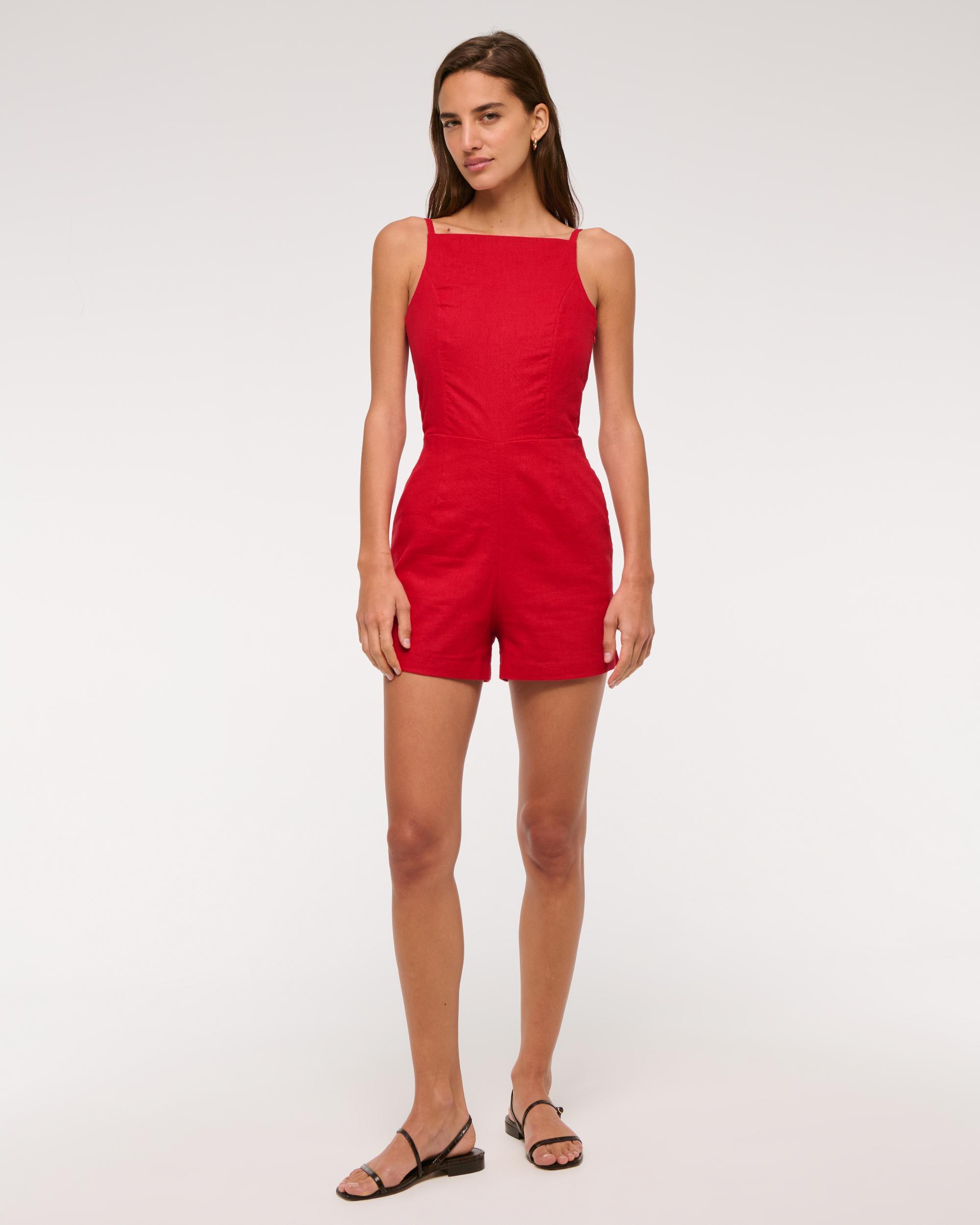 Apron Linen-Blend Romper Product Image