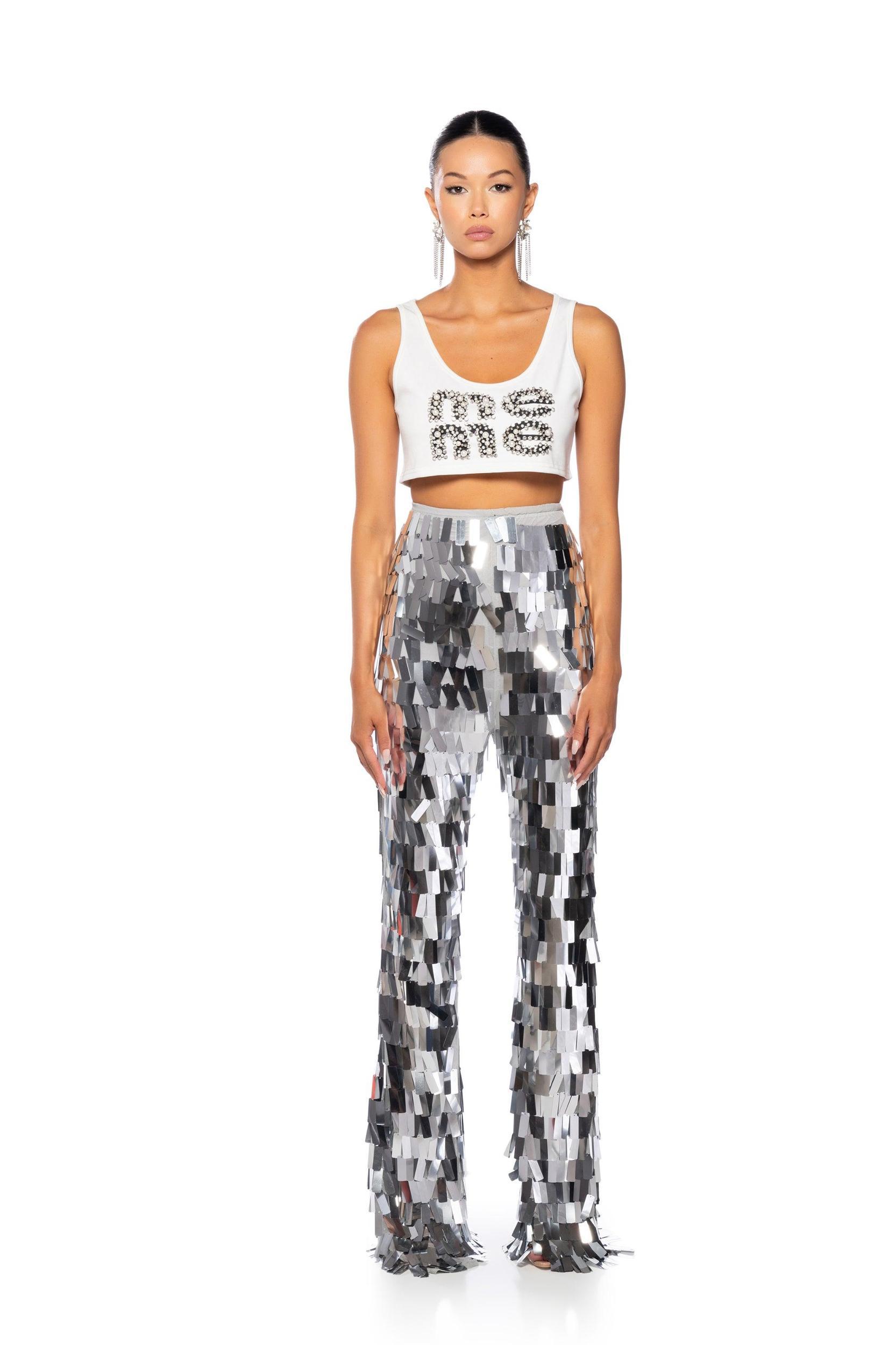 VAL STRETCH SEQUIN PANT IN SILVER Product Image