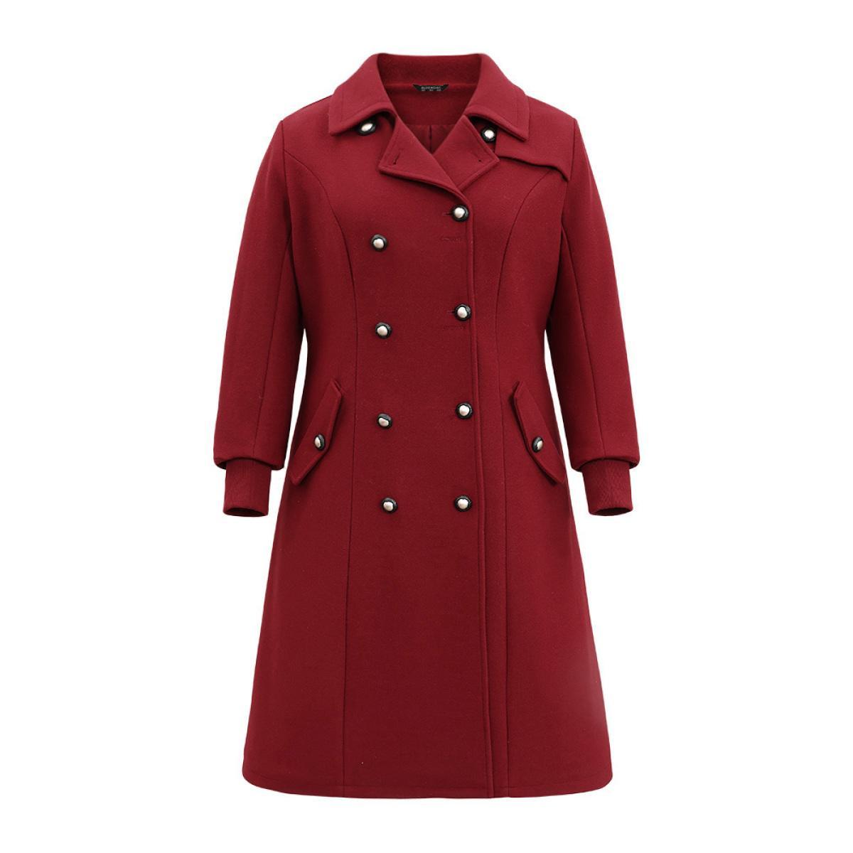 Plus Size Plain Lapel Collar Double Breasted Coat Women Scarlet Casual Lined Ladies Dailywear Winter Coats BloomChic 14-16/1X Product Image