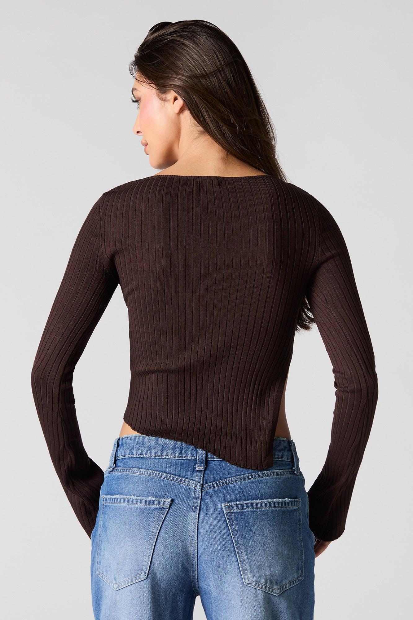 Asymmetrical Split Hem Ribbed Knit Sweater Female Product Image
