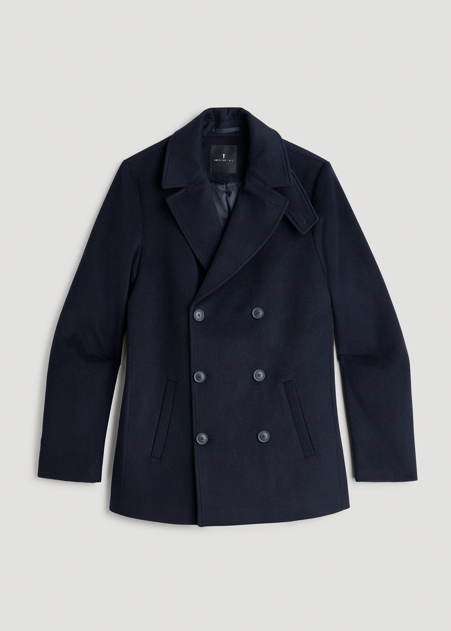 Double-Breasted Wool Peacoat for Tall Men in Deep Navy Product Image