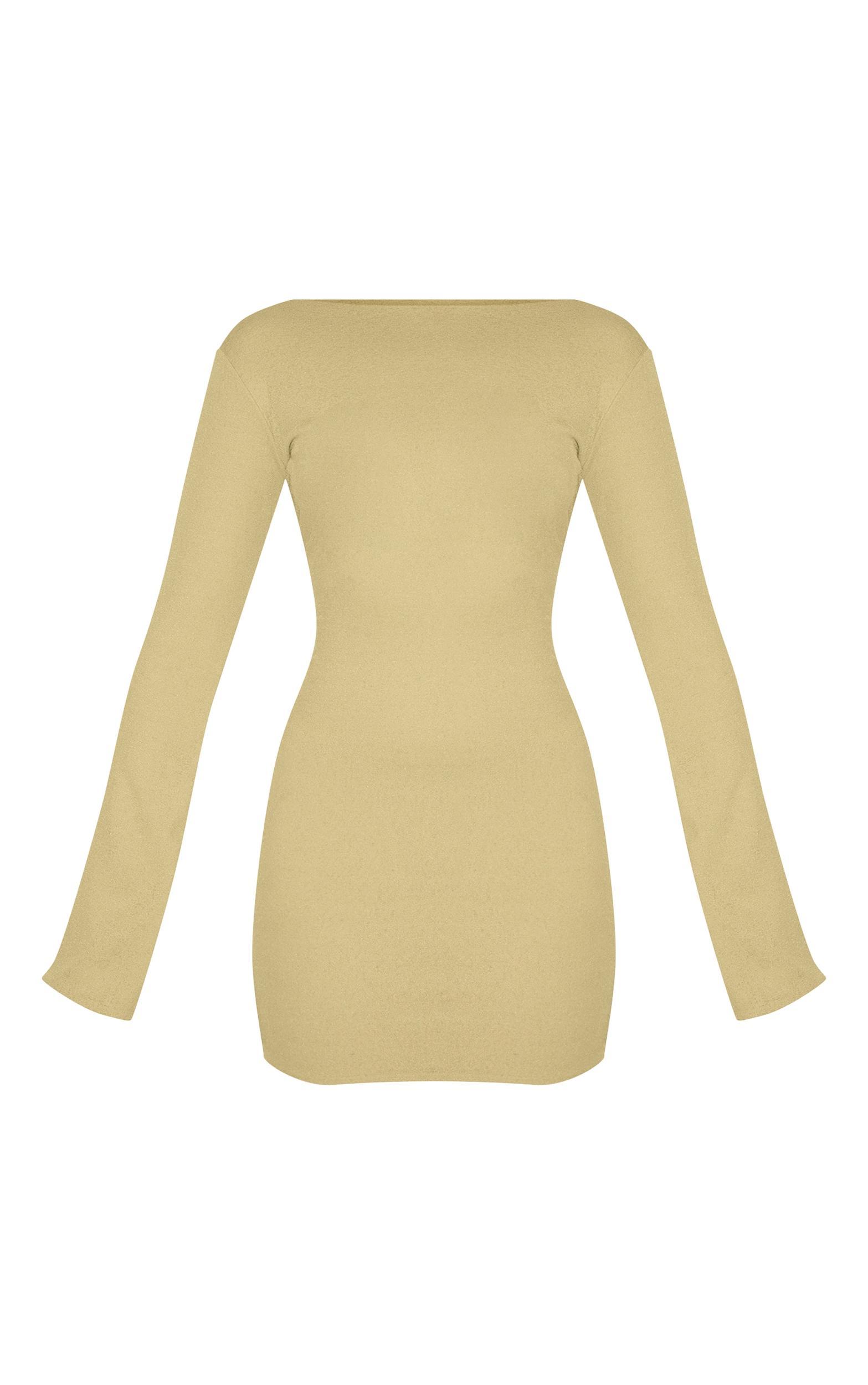 Olive Onion Skin Boat Neck Flute Sleeve Mini Dress Product Image