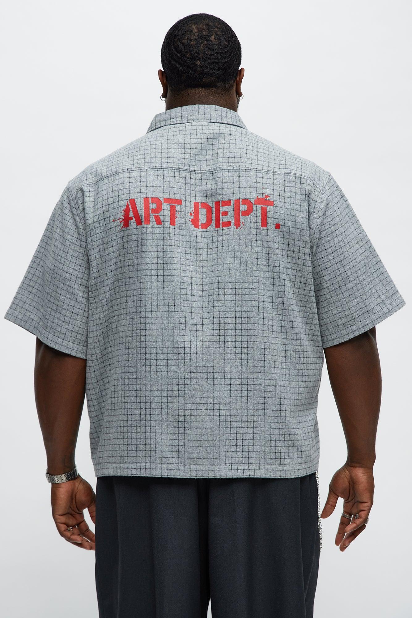 Art Dept. Cropped Button Up Shirt - Grey Male Product Image