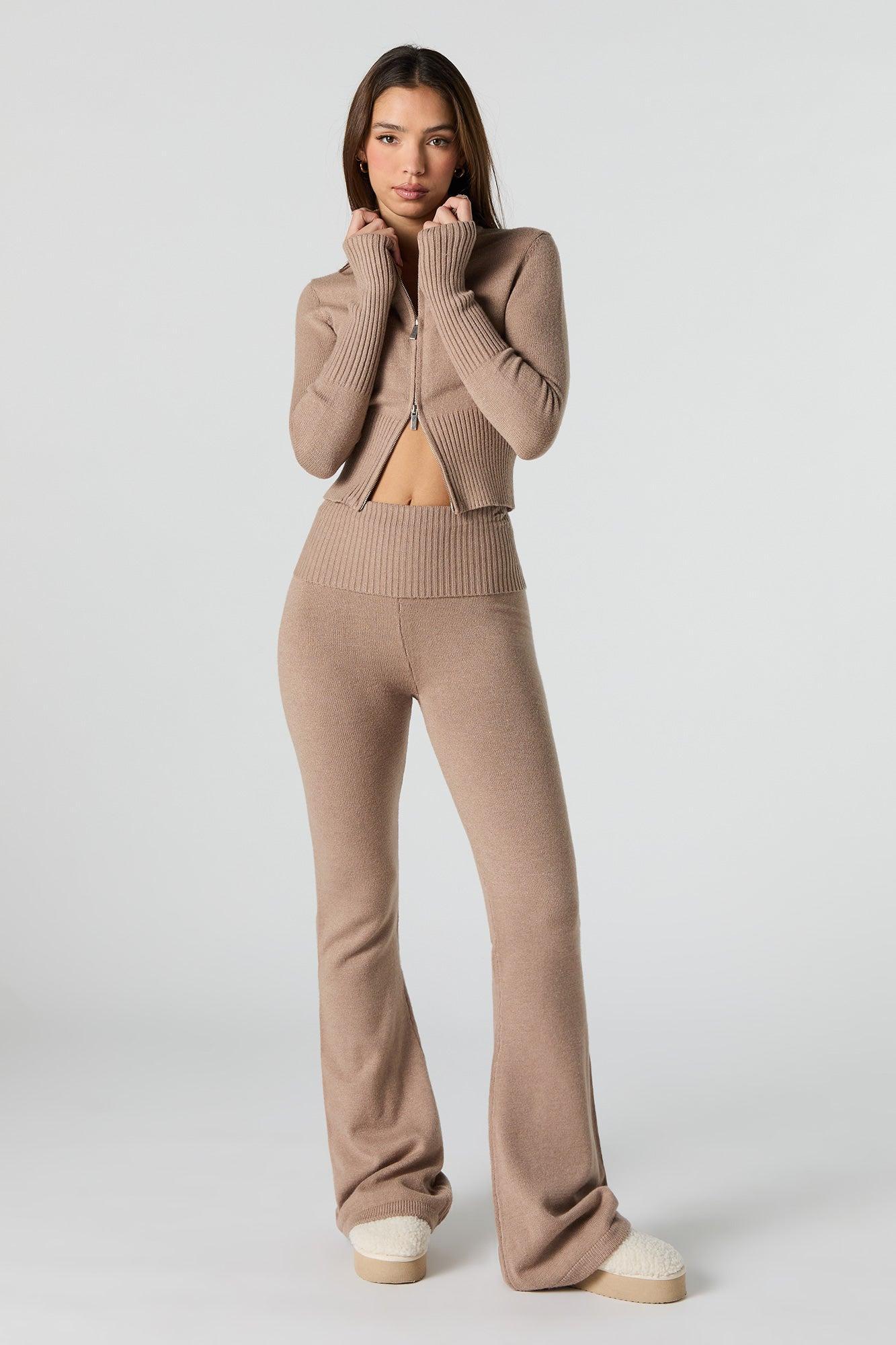 Foldover Waist Flare Knit Pant Female Product Image