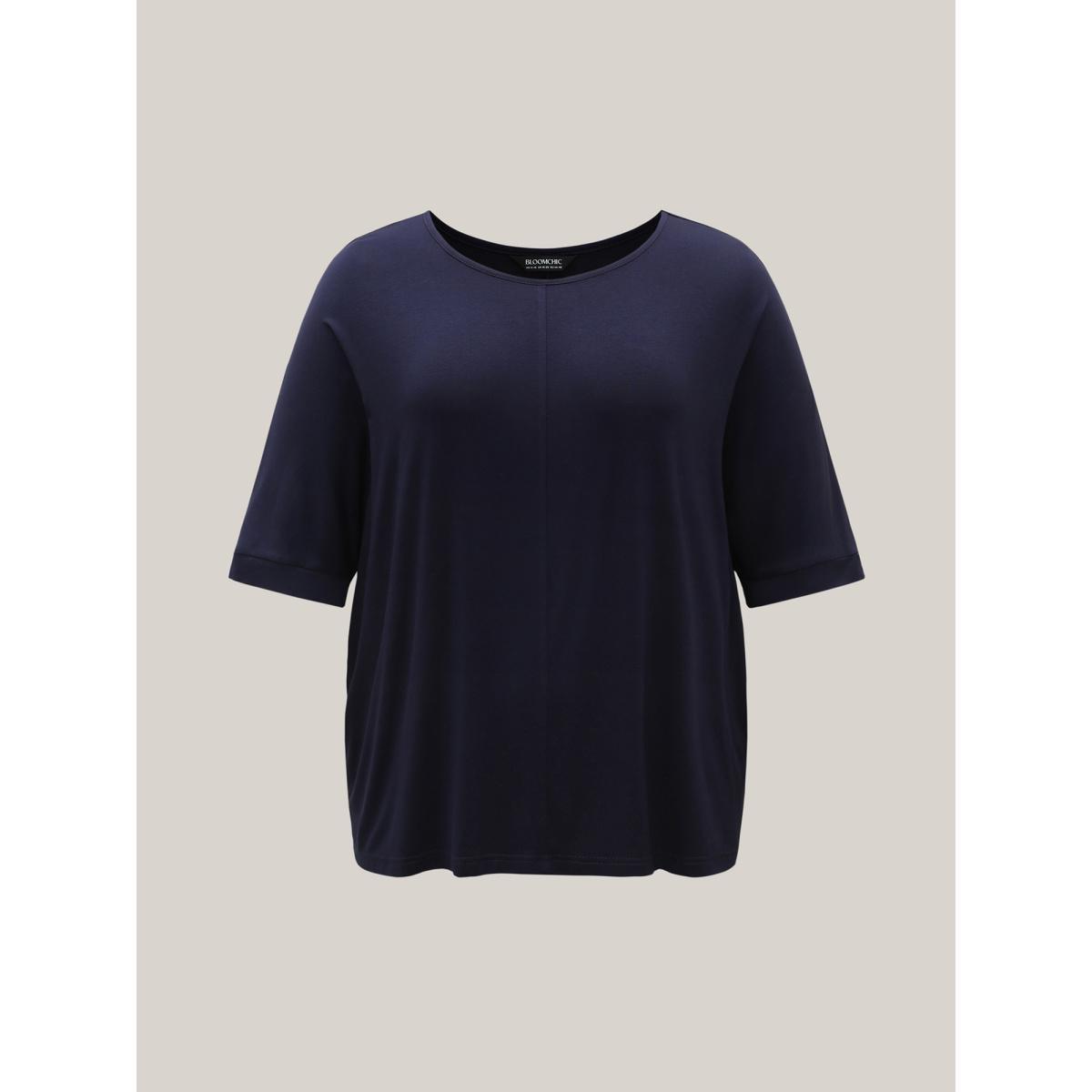Plus Size Supersoft Round Neck Plain T-Shirt Midnight Women Casual Non Round Neck Everyday T-shirts BloomChic 14-16/1X Product Image
