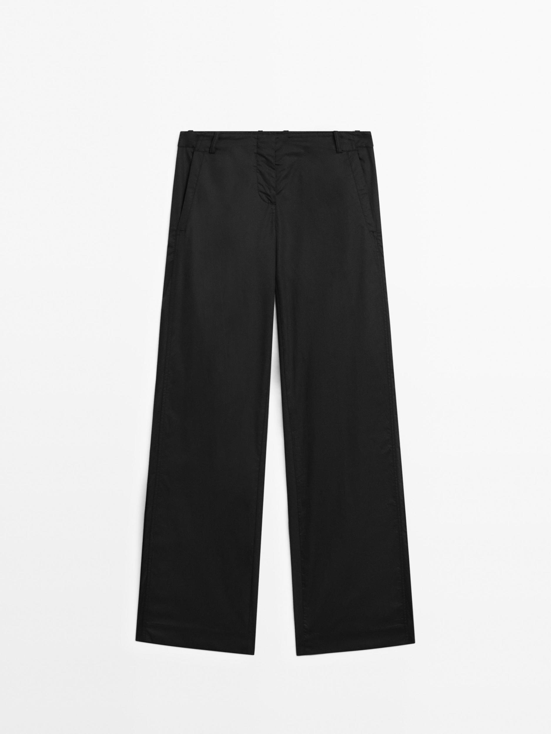 100% cotton mid-rise straight-leg trousers Product Image