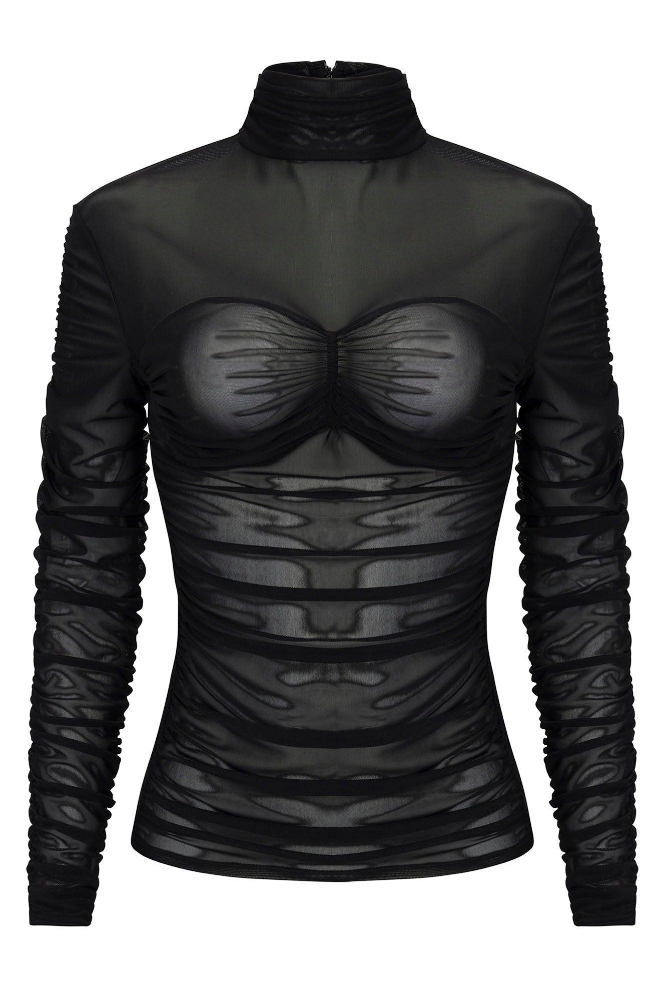 Madeline Sheer Ruched Top - Black Product Image