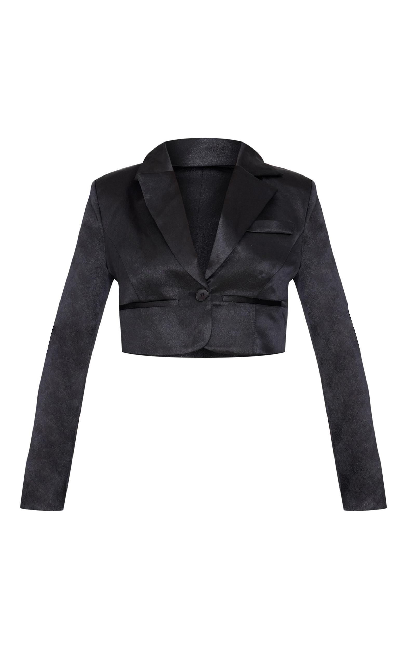 Black Glitter Tailored Cropped Blazer Product Image