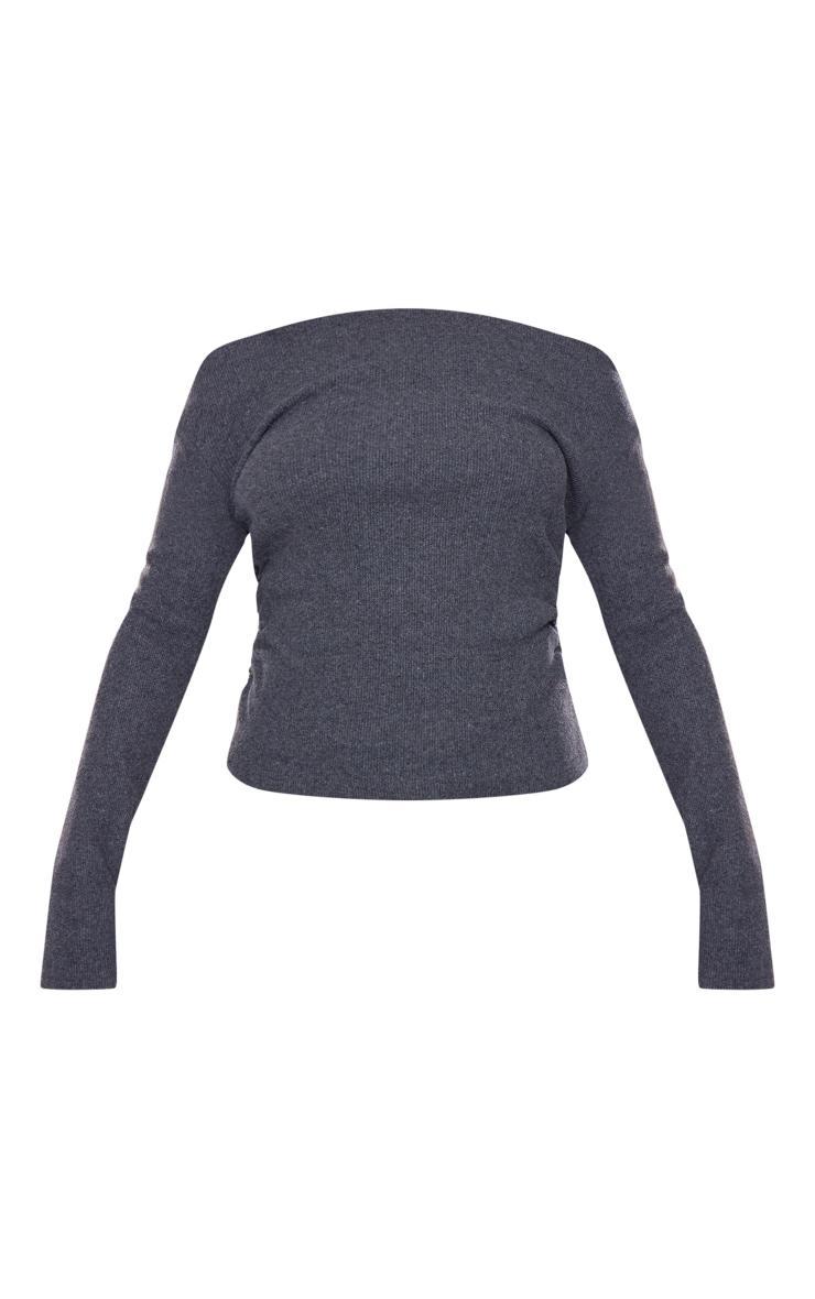 Charcoal Brushed Rib Bardot Long Sleeved Top Product Image