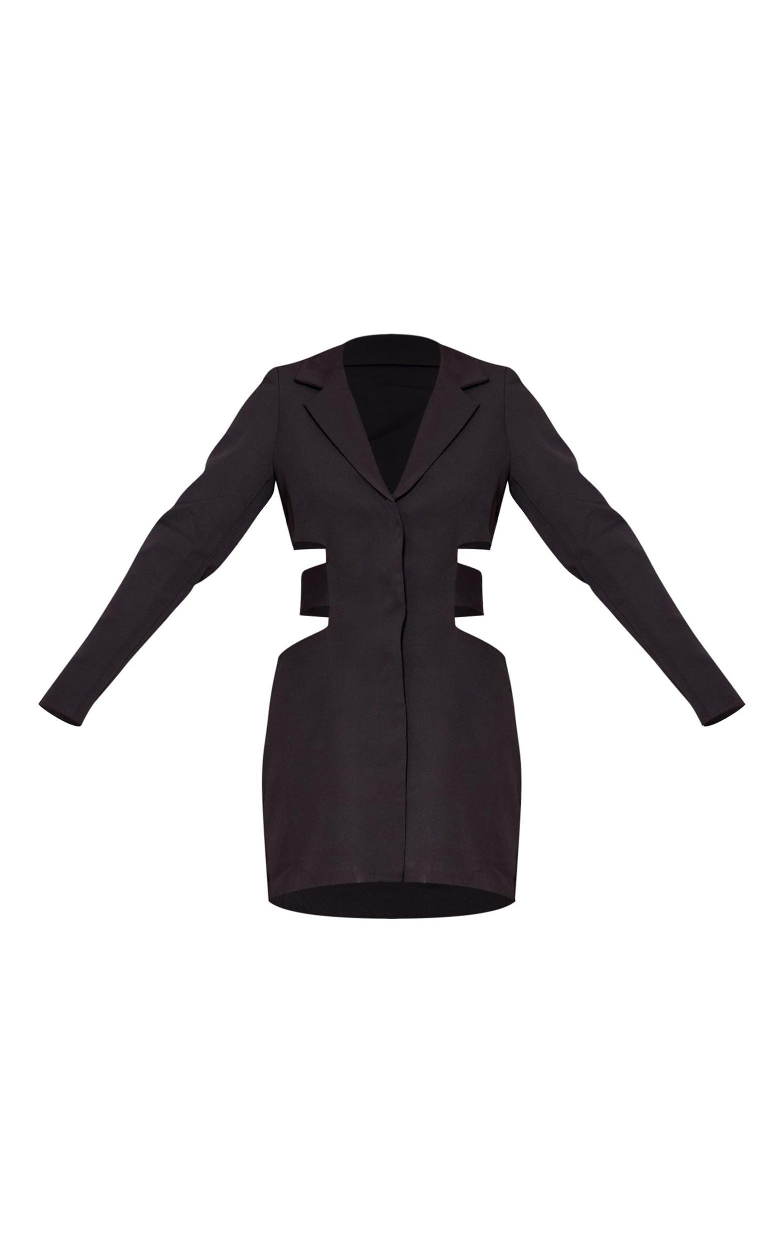 Black Woven Cut Out Tie Back Blazer Dress Product Image