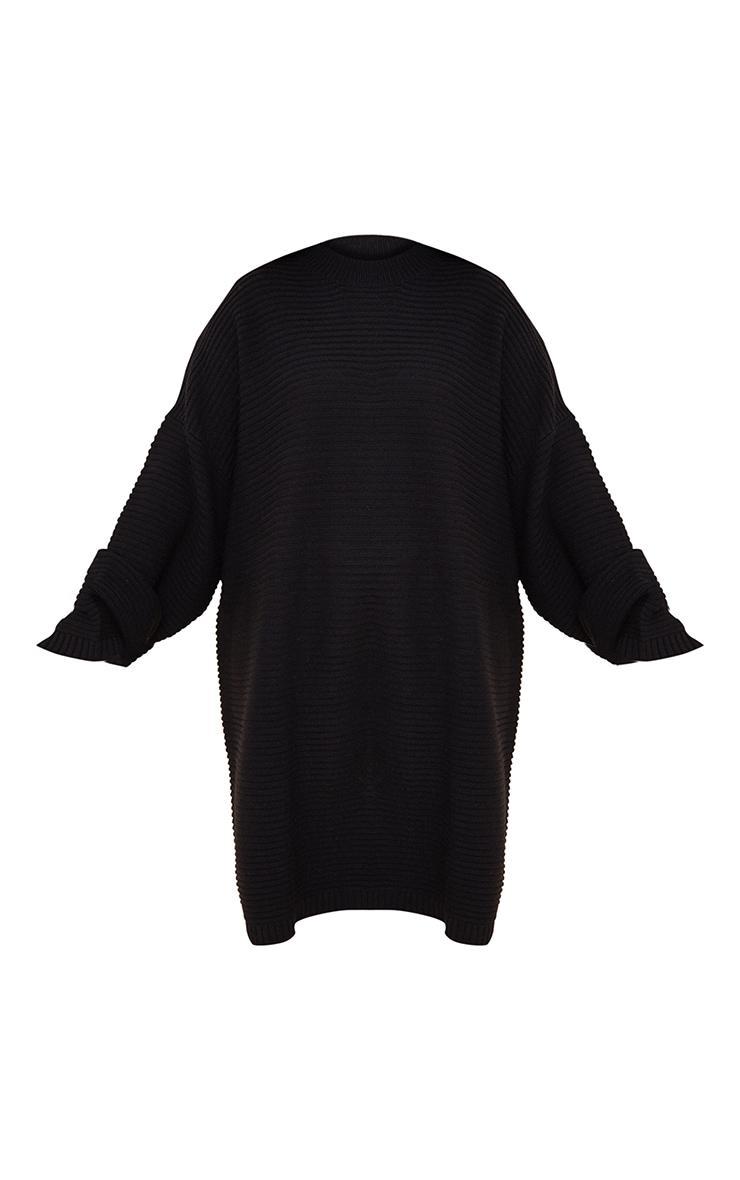 Plus Black Knitted High Neck Rib Sweater Dress Product Image