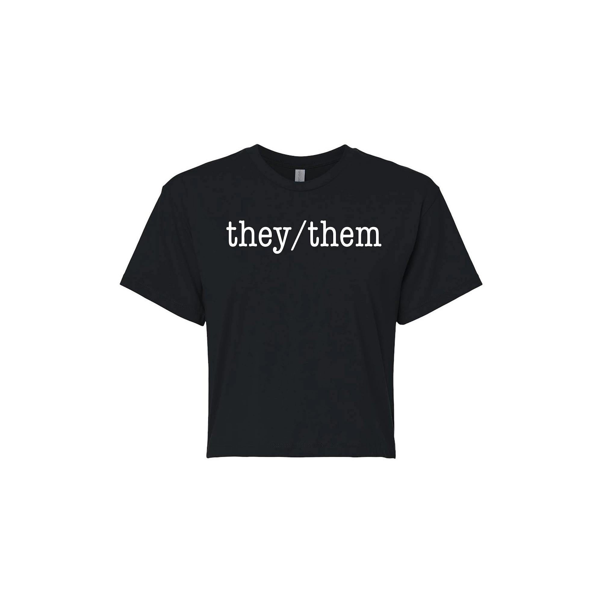 Juniors' They Them Pride Cropped Tee, Girl's, Size: Small, Black Product Image