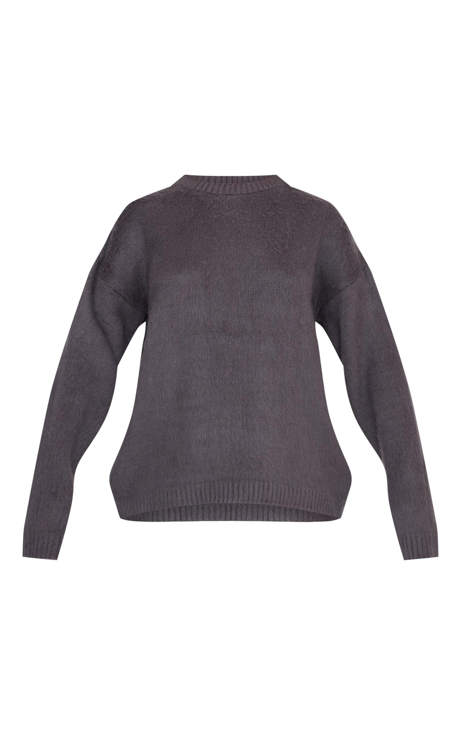 Grey Fluffy Knit Oversized Sweater Product Image