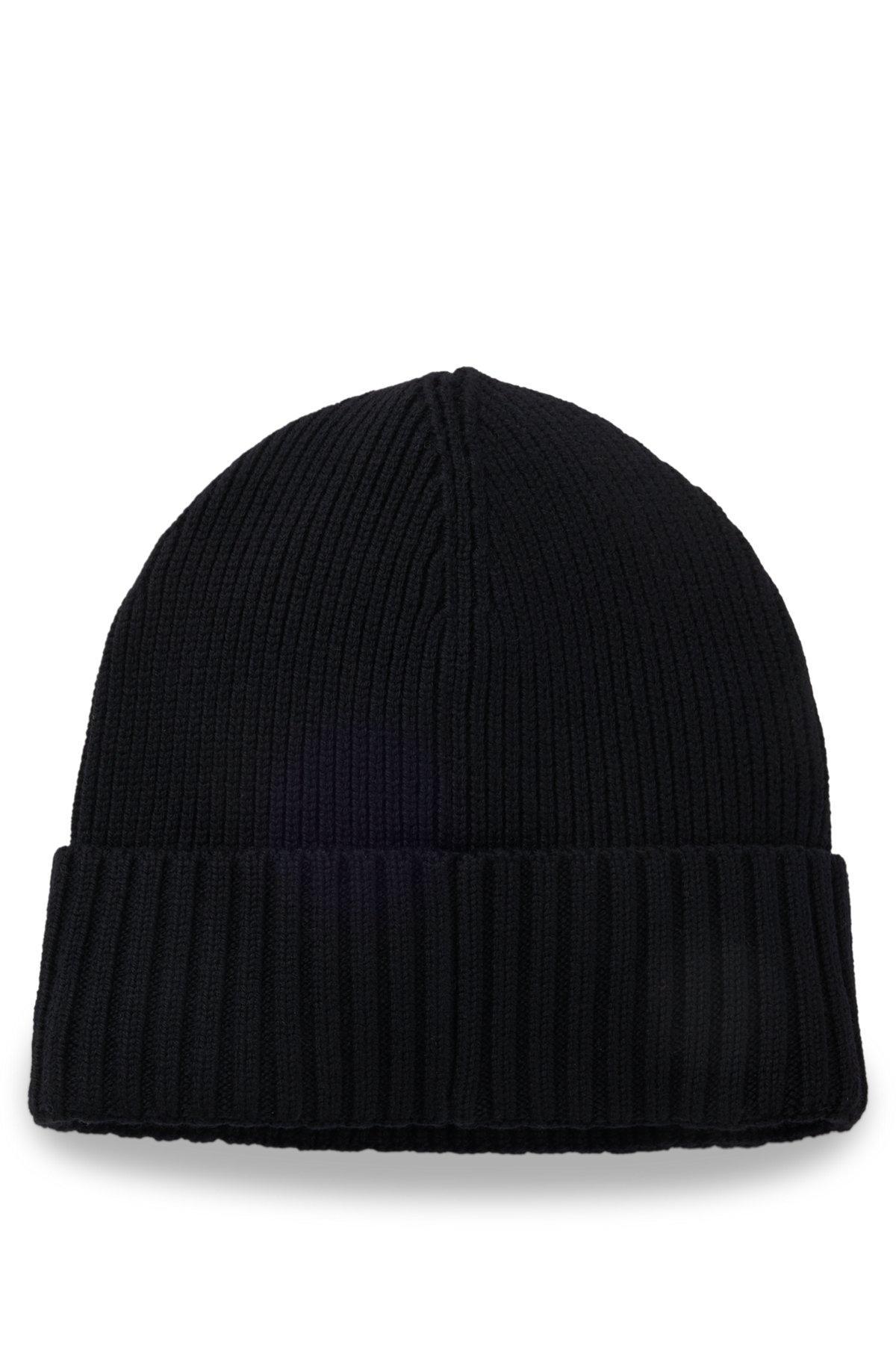 BOSS - Beanie hat in virgin wool with logo plaque - Black Product Image