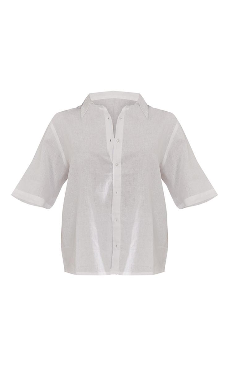 White Oversized Linen Feel Short Sleeve Shirt Product Image