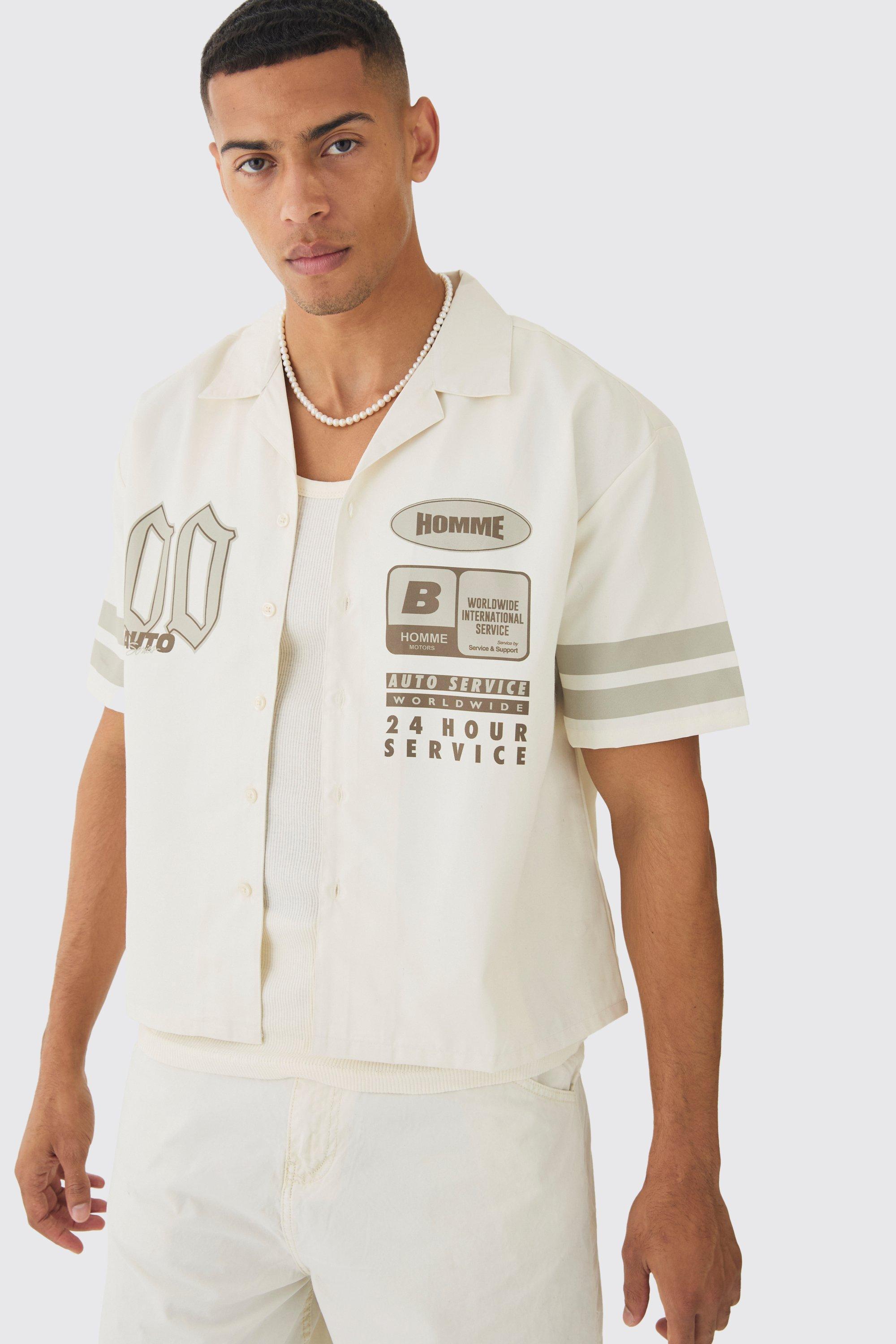 Mens Cream Oversized Lightweight Twill Moto Shirt, Cream Product Image