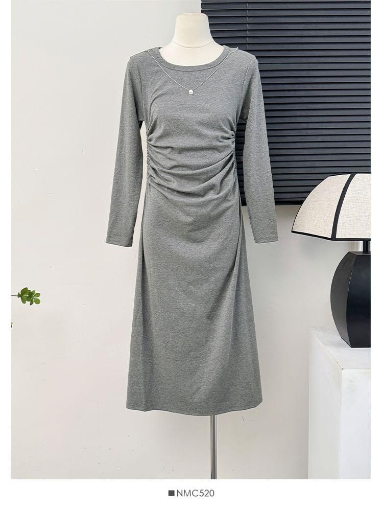 Ruched A-Line Midi Dress Product Image