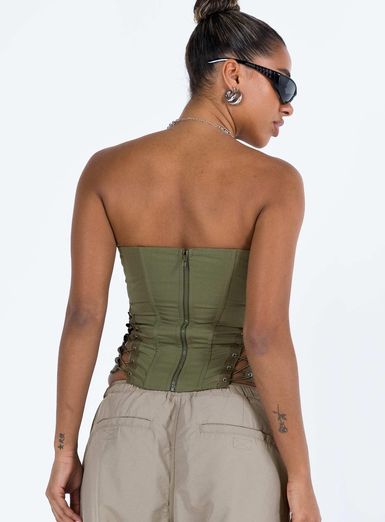 Eden Lace Up Corset Green Product Image