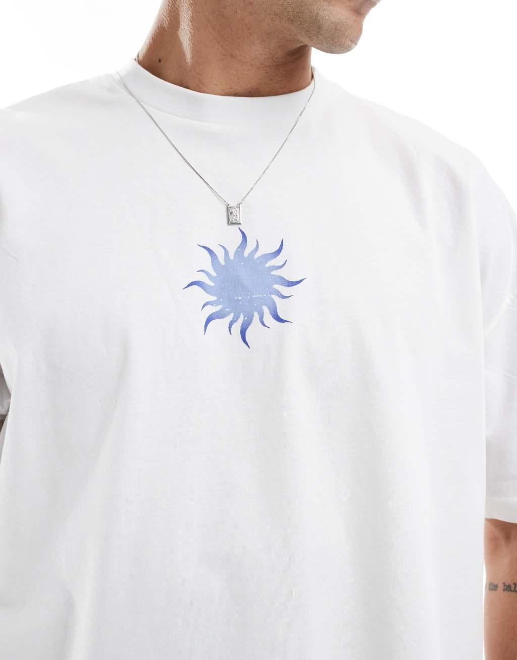 ASOS DESIGN boxy dropped shoulder oversized t-shirt with celestial graphic in white Product Image