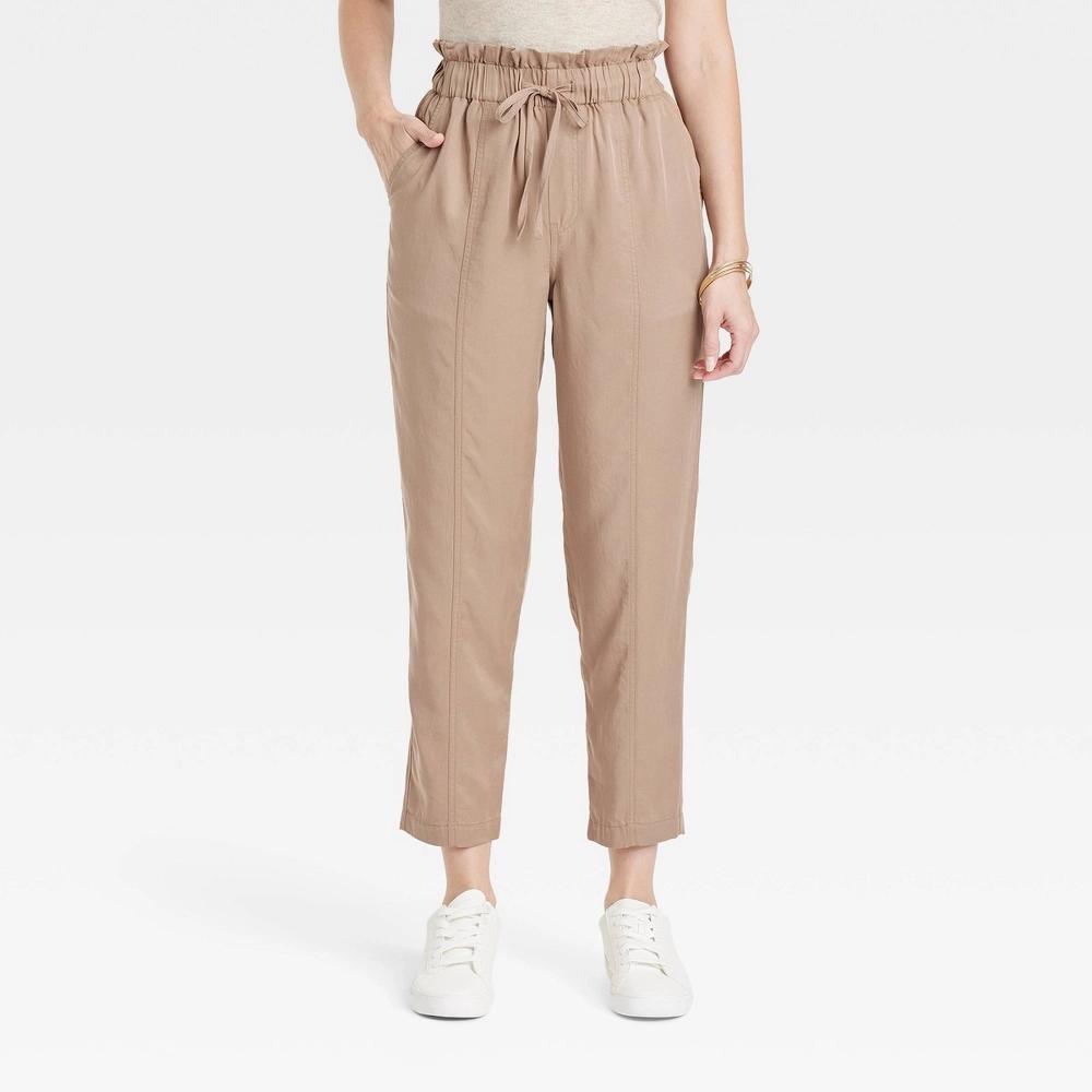 Womens High-Rise Tapered Ankle Pull-On Joggers - A New Day Brown L: Lightweight Twill, Elastic Waistband Product Image