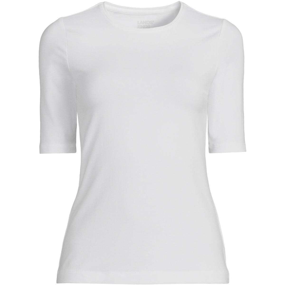 Womens Lands End Elbow Sleeve Lightweight Cotton Modal Crew Neck Tee Product Image