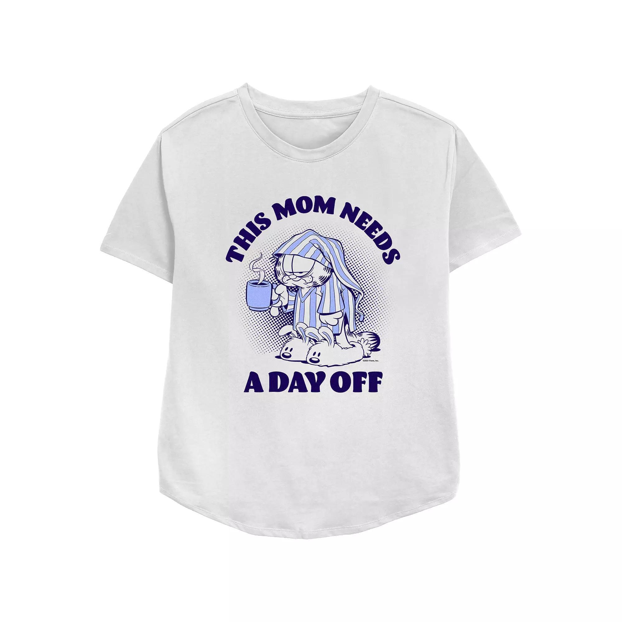 Women's Garfield This Mom Needs A Day Off Relaxed Fit Graphic Tee, Size: Small, White Product Image