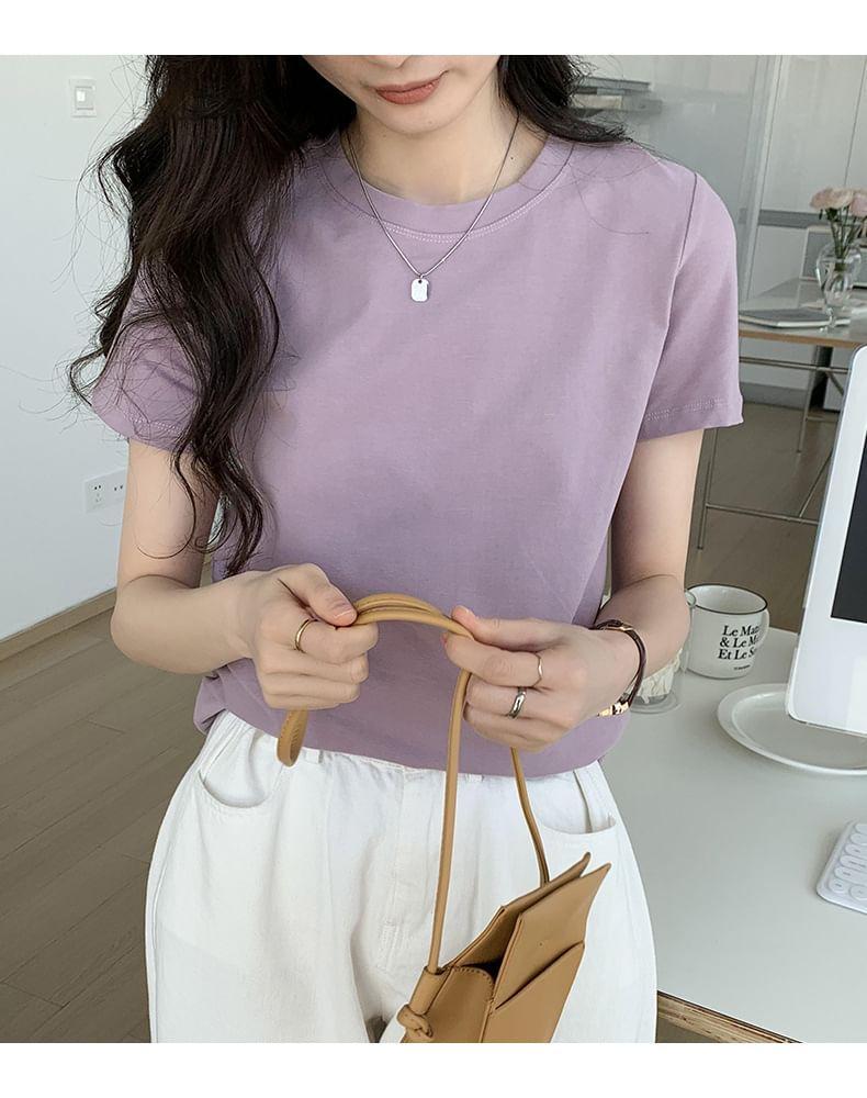 Short-Sleeve Crew Neck Plain T-Shirt Product Image