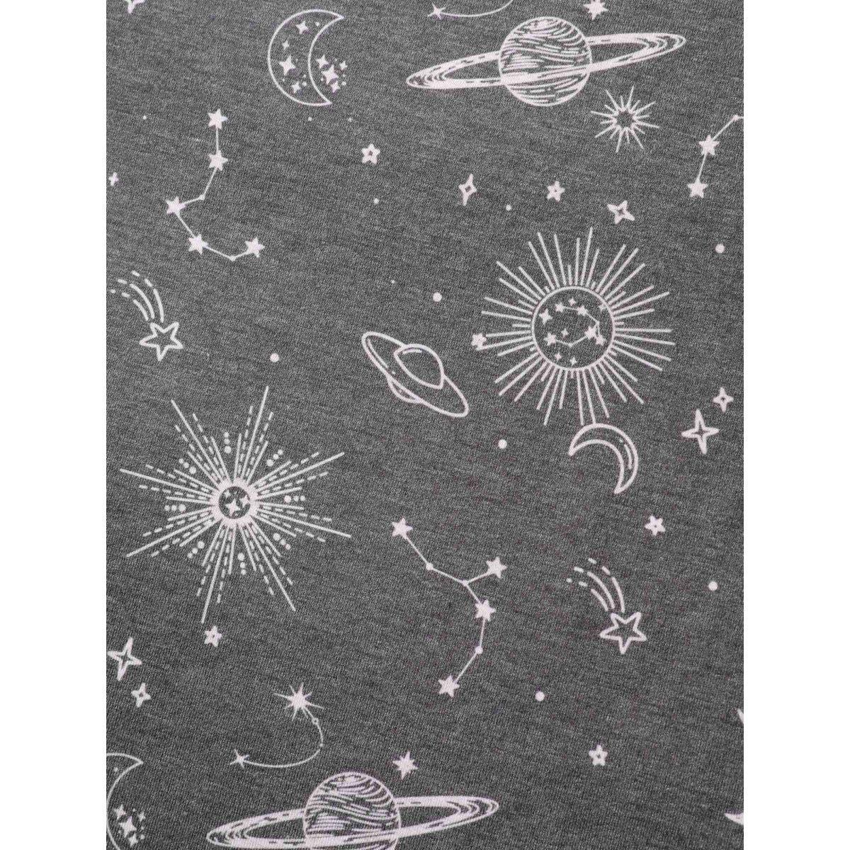 Plus Size Celestial Print Crew Neck T-Shirt DimGray Women Non Round Neck Everyday-Casual T-shirts BloomChic 26/4X Product Image